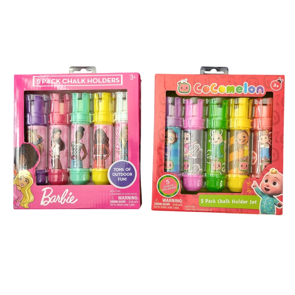 Sunny Days Barbie and CoComelon 5 Pack Chalk Holder Set - Multicolor